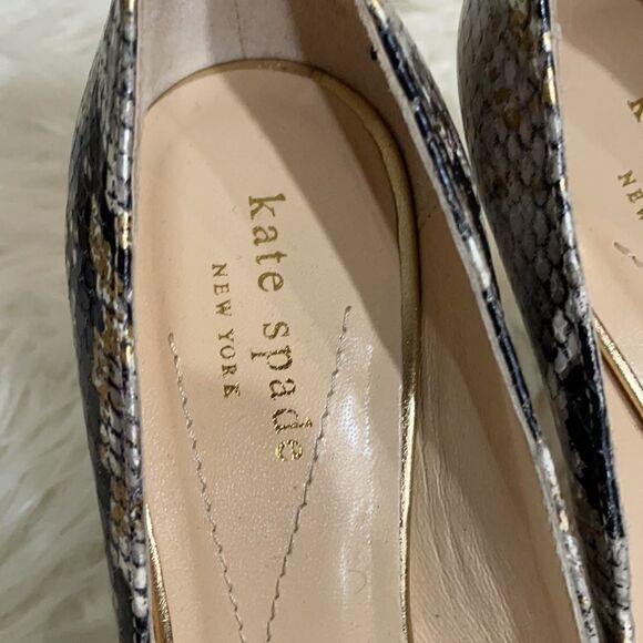 Kate Spade Leather Metallic Snakeskin Peep Toe Pumps - Picture 2 of 8